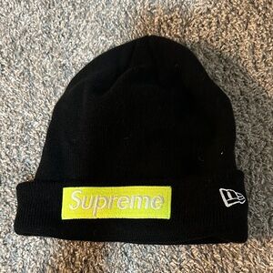 Supreme Black Beanie with Neon Yellow Logo